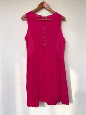 Terzo Millennio Made in Italy Deep Pink V Neck A Line Linen Mini Dress size M